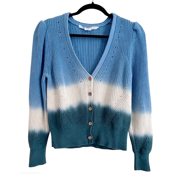 Veronica Beard Parula Dip-Dye Puff-Sleeve Cardigan Large - Picture 2 of 6